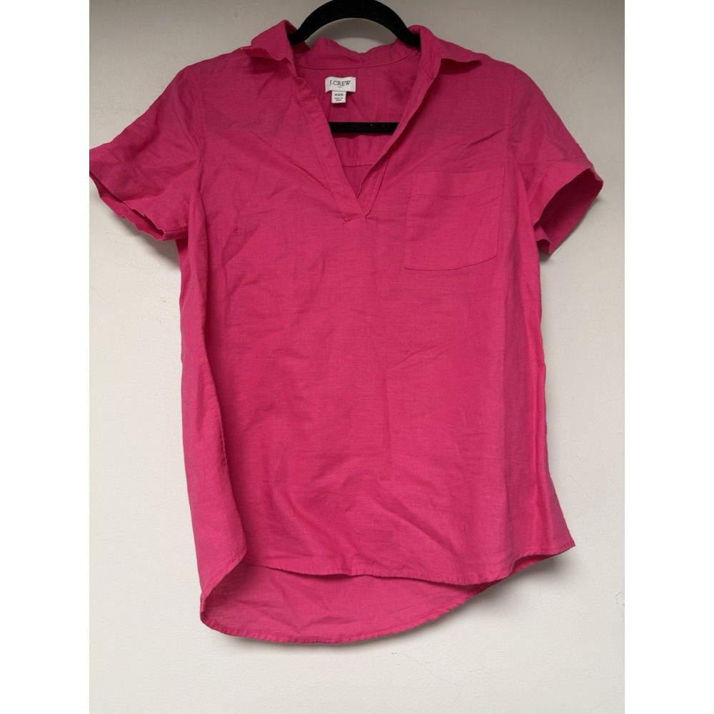 J Crew Pink Linen Blend Short Sleeve Collared Pocket Tunic Top Womens‎ XXS
